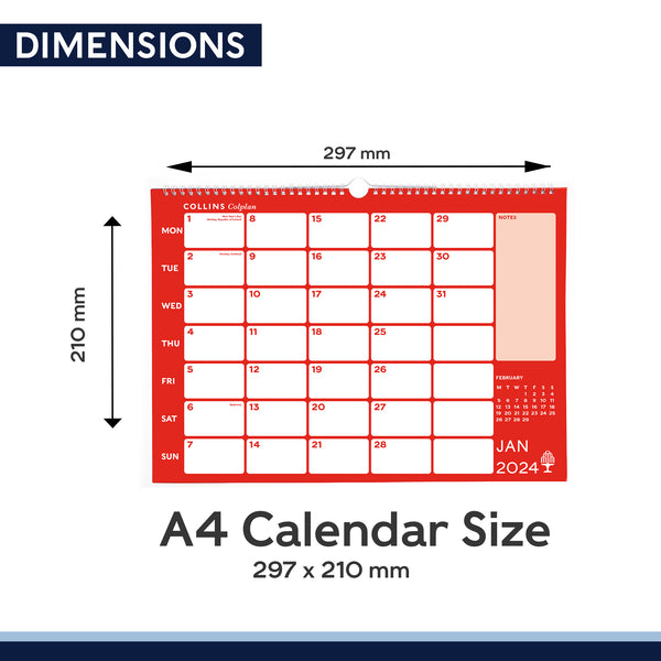 Collins Colplan 2024 A4 Wiro Monthly Memo Calendar (CMCA424