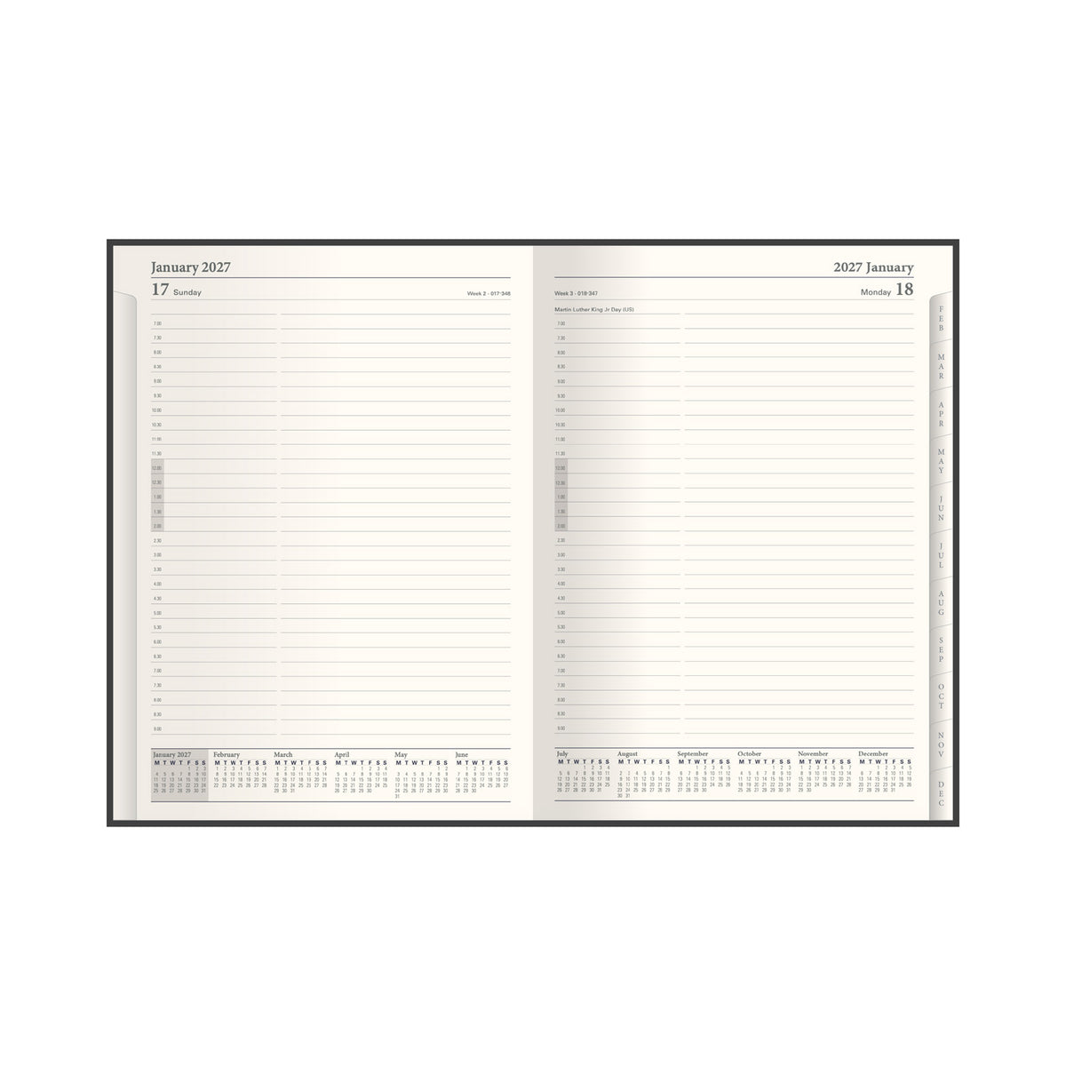 2027 Calendar Year Planner - 12 Month 260x190mm Manager Day-to-Page Diary - Faux Leather Cover in Black - Collins Debden Classic Range (1200V.99-27)