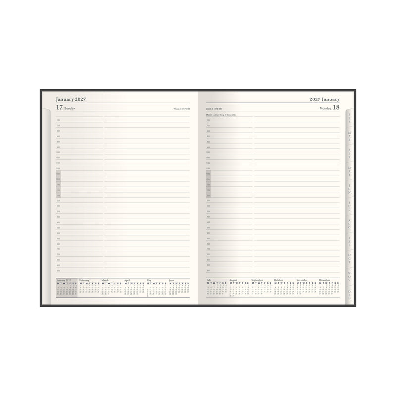 2027 Calendar Year Planner - 12 Month 260x190mm Manager Day-to-Page Diary - Faux Leather Cover in Black - Collins Debden Classic Range (1200V.99-27)
