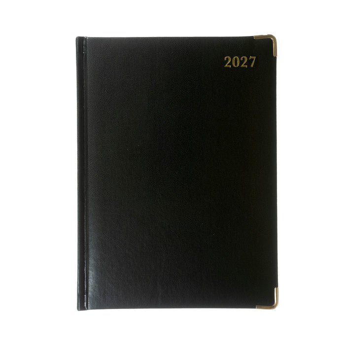 2027 Calendar Year Planner - 12 Month 260x190mm Manager Week-to-View Diary - Faux Leather Cover in Black - Collins Debden Classic Range (1210V.99-27)