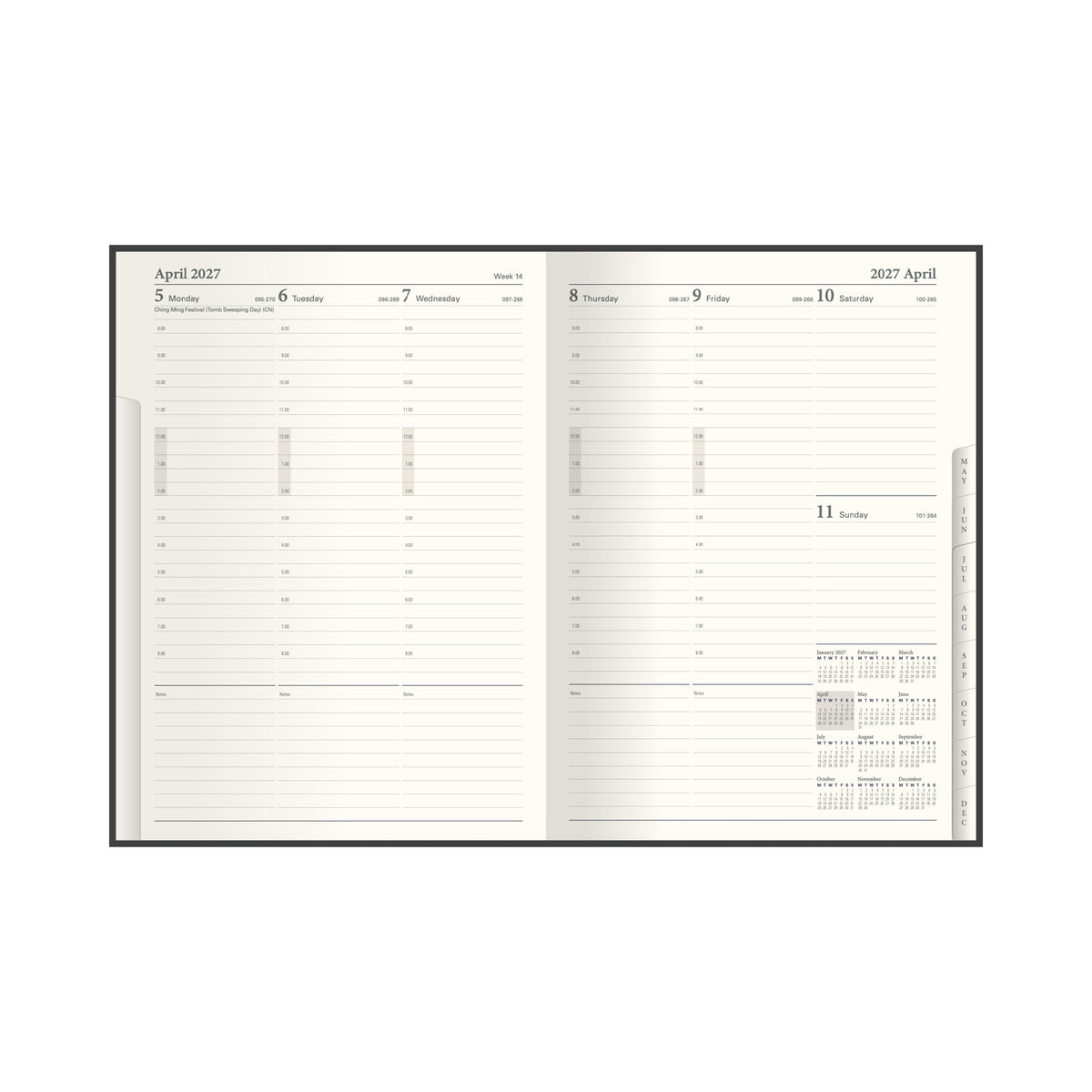 2027 Calendar Year Planner - 12 Month 260x190mm Manager Week-to-View Diary - Faux Leather Cover in Black - Collins Debden Classic Range (1210V.99-27)