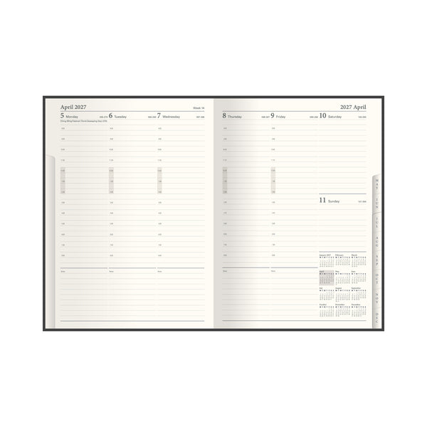 2027 Calendar Year Planner - 12 Month 260x190mm Manager Week-to-View Diary - Faux Leather Cover in Black - Collins Debden Classic Range (1210V.99-27)