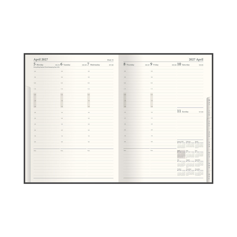 2027 Calendar Year Planner - 12 Month 260x190mm Manager Week-to-View Diary - Faux Leather Cover in Black - Collins Debden Classic Range (1210V.99-27)