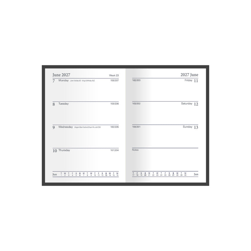 2027 Calendar Year Planner - 12 Month Regal 105x74mm Week-to-View Diary in Black - Collins Debden Classic Range (392VP.99-27)