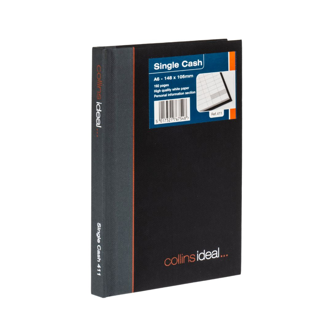 Ideal - A6 Cashbook Casebound  Single Cash - 192 Pages  - Black (411)