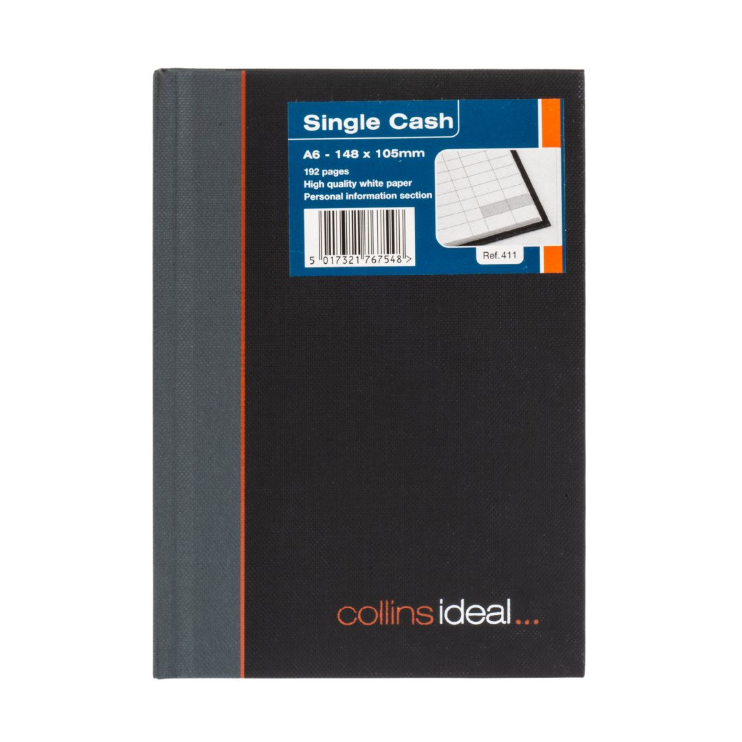 Ideal - A6 Cashbook Casebound  Single Cash - 192 Pages  - Black (411)