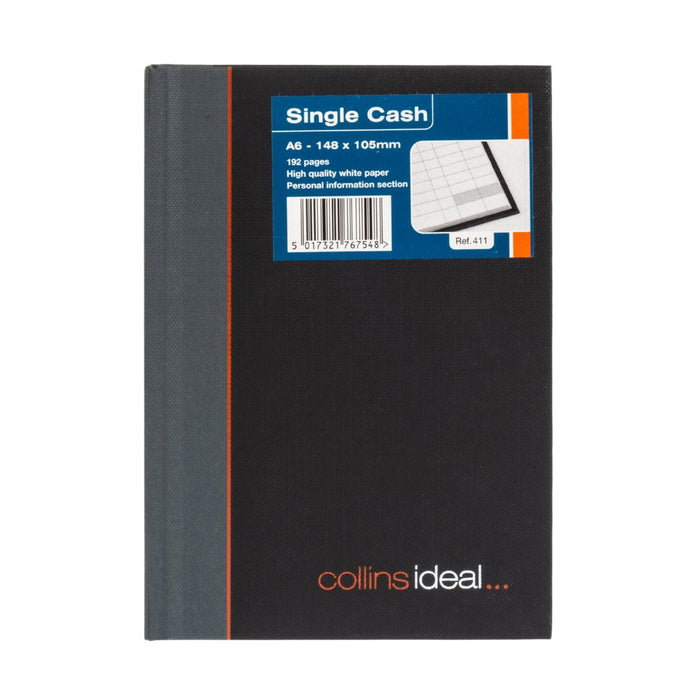 Ideal - A6 Cashbook Casebound  Single Cash - 192 Pages  - Black (411)