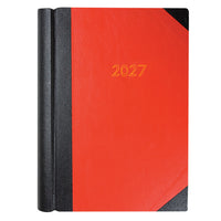 2027 Calendar Year Planner - 12 Month A4 2 Pages to a Day Diary - Hard Cover in Red - Collins Debden Standard Desk Range (42.15-27)
