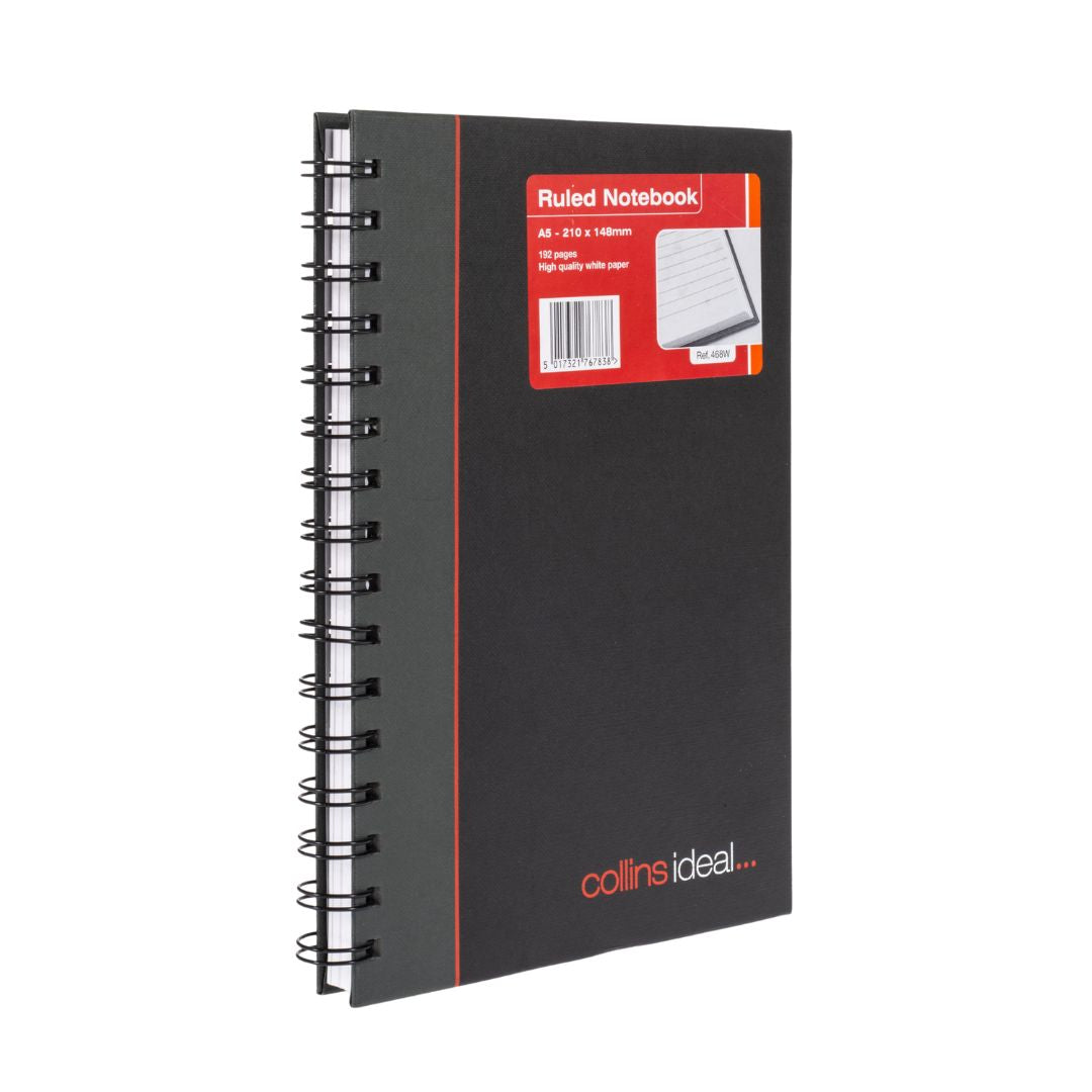 Ideal - A5 Cashbook Wiro Feint - 192 Pages  - Black (468W)