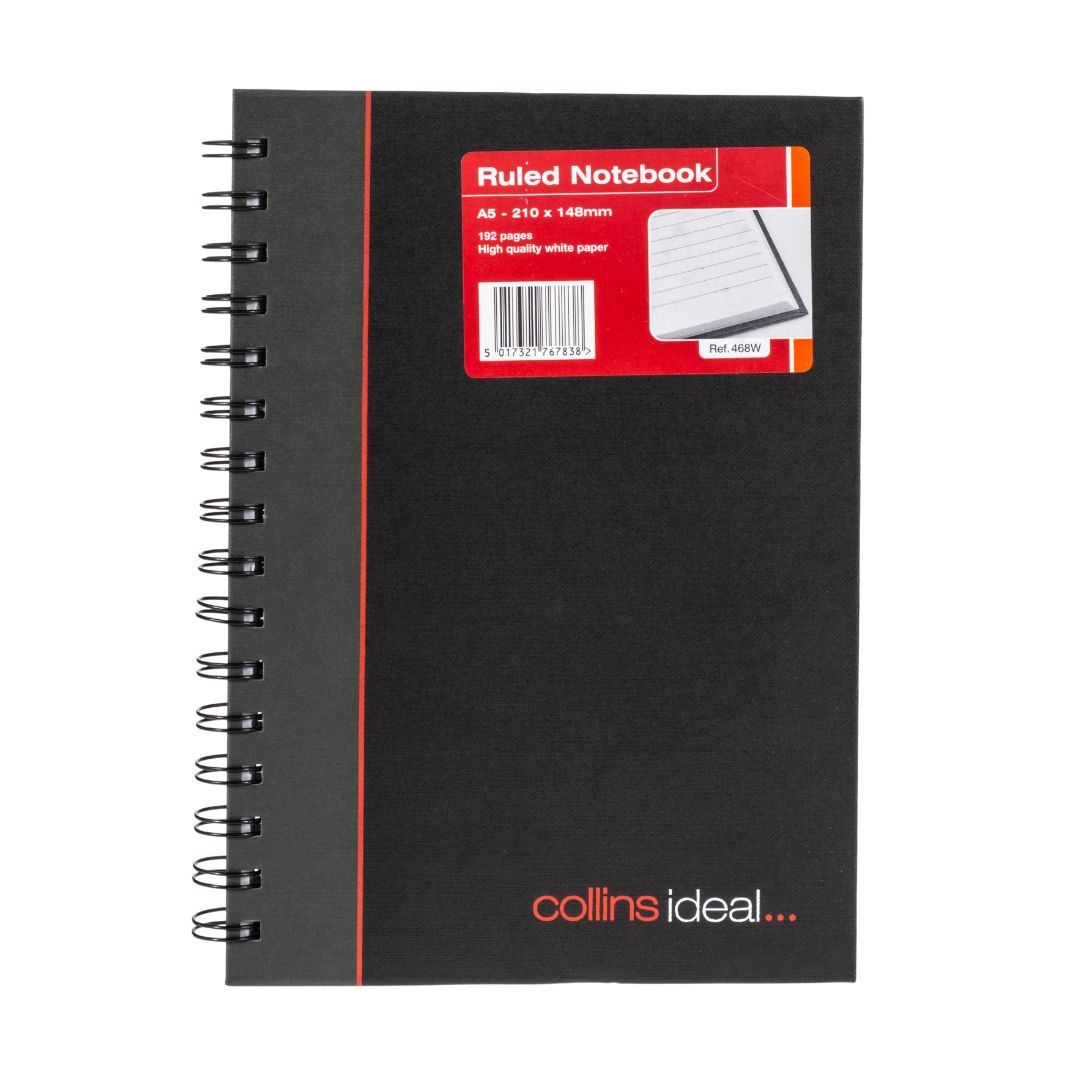 Ideal - A5 Cashbook Wiro Feint - 192 Pages  - Black (468W)