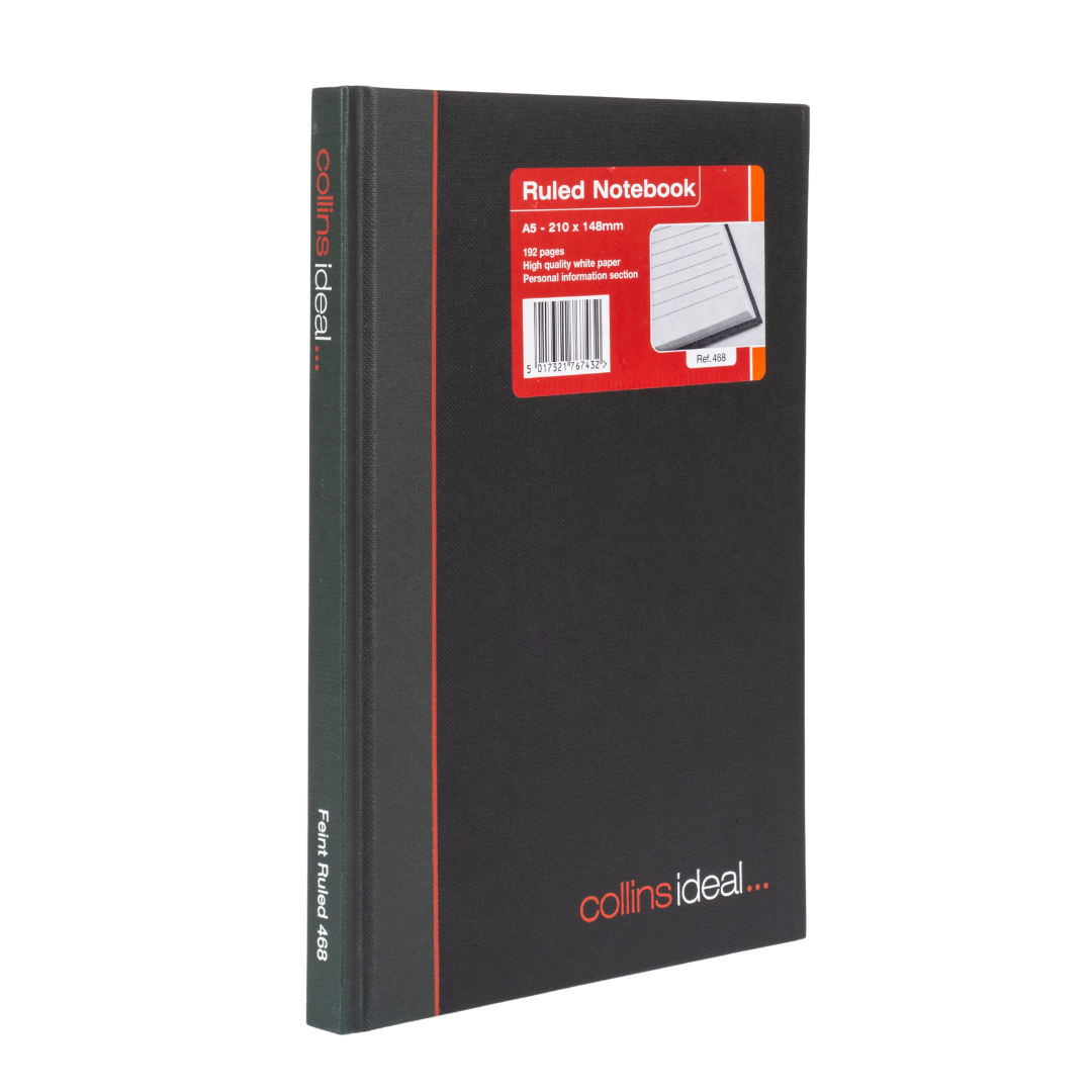 Ideal - A5 Ruled Notebook Feint - 192 Pages  - Black (468)