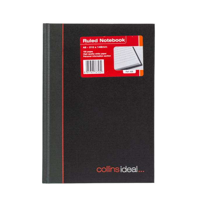 Ideal - A5 Ruled Notebook Feint - 192 Pages  - Black (468)