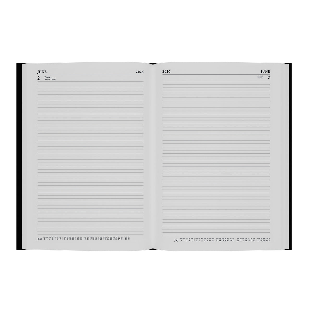 Standard Desk - A4  Two-Pages-To-A-Day Diary - 2026 Calendar Year Planner (Black)
