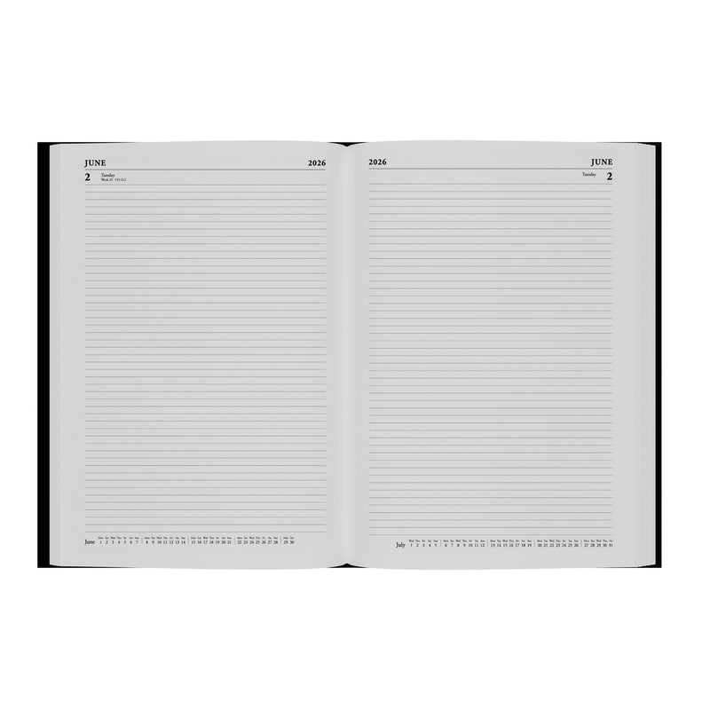 Standard Desk - A4  Two-Pages-To-A-Day Diary - 2026 Calendar Year Planner (Black)