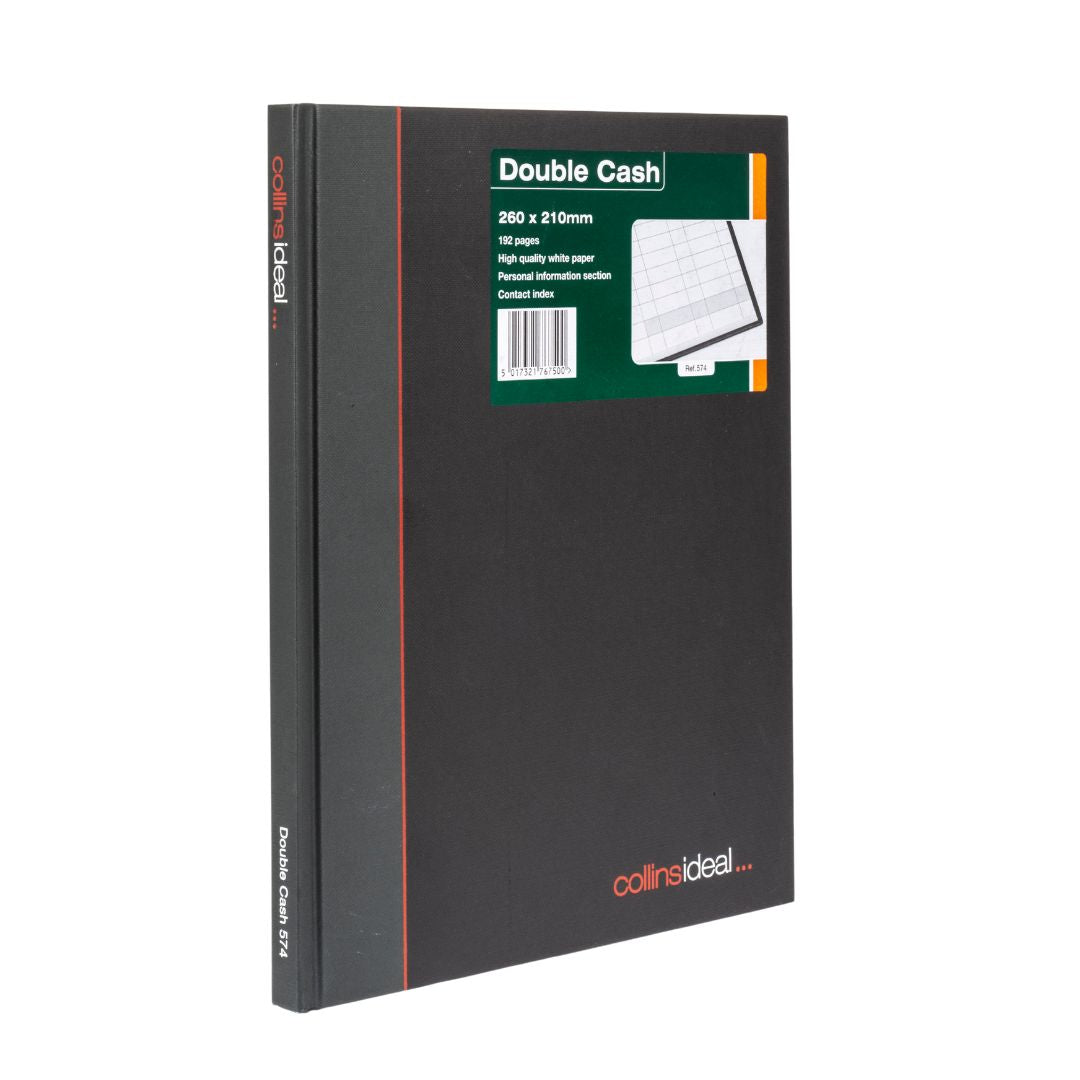 Ideal - Quarto Cashbook Casebound  Double Cash - 192 Pages  - Black (574)