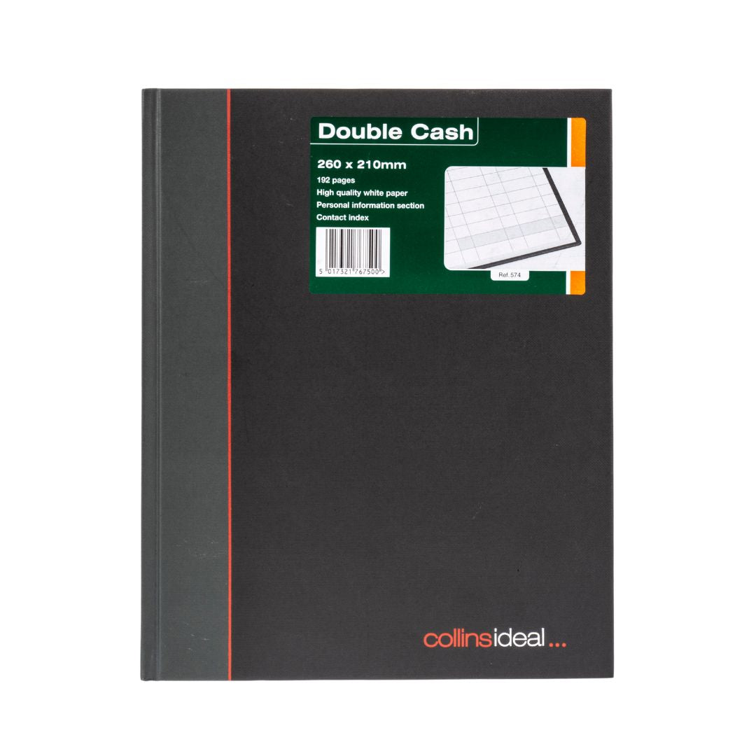Ideal - Quarto Cashbook Casebound  Double Cash - 192 Pages  - Black (574)