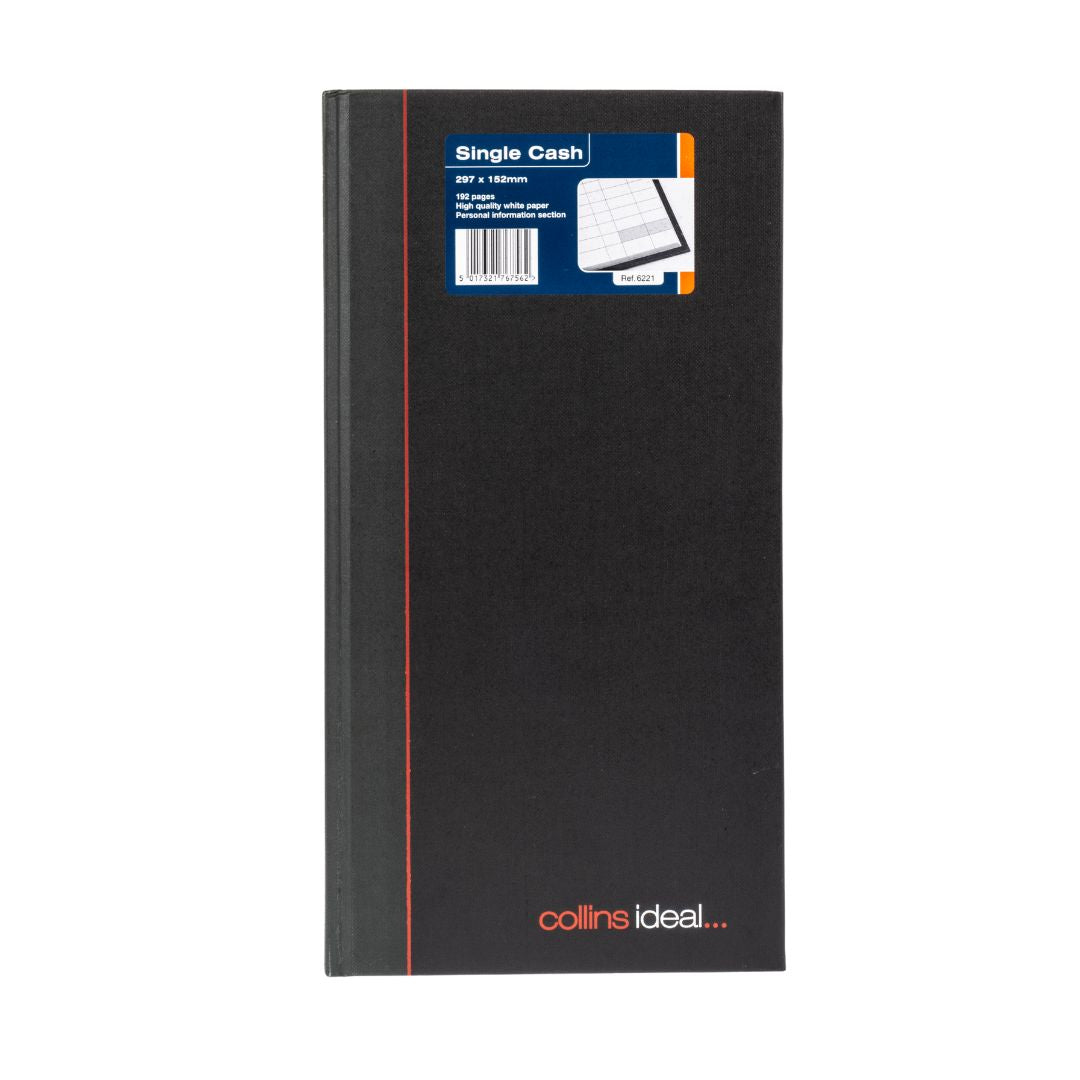 Ideal - A4 Slim Cashbook Casebound Single Cash - 192 Pages  - Black (6221)