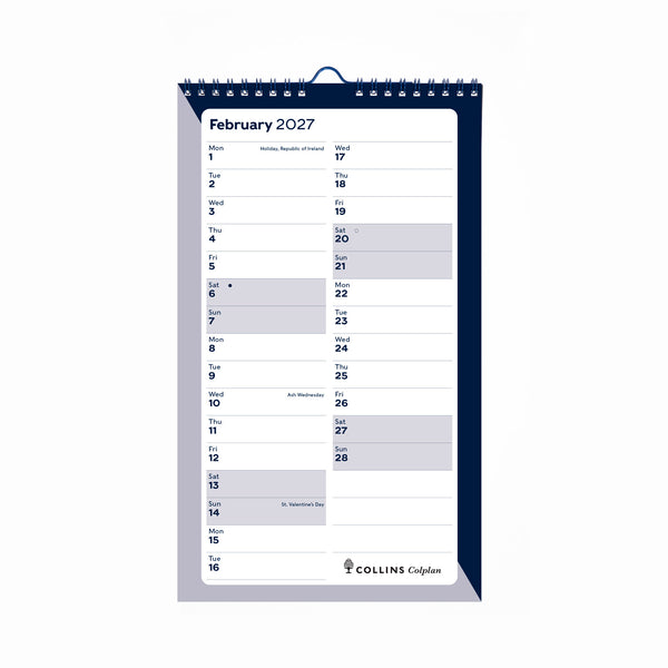 2027 Calendar Year Planner - 12 Month 305x178mm Monthly Diary - in Blue - Collins Debden Colplan Range (64-27)