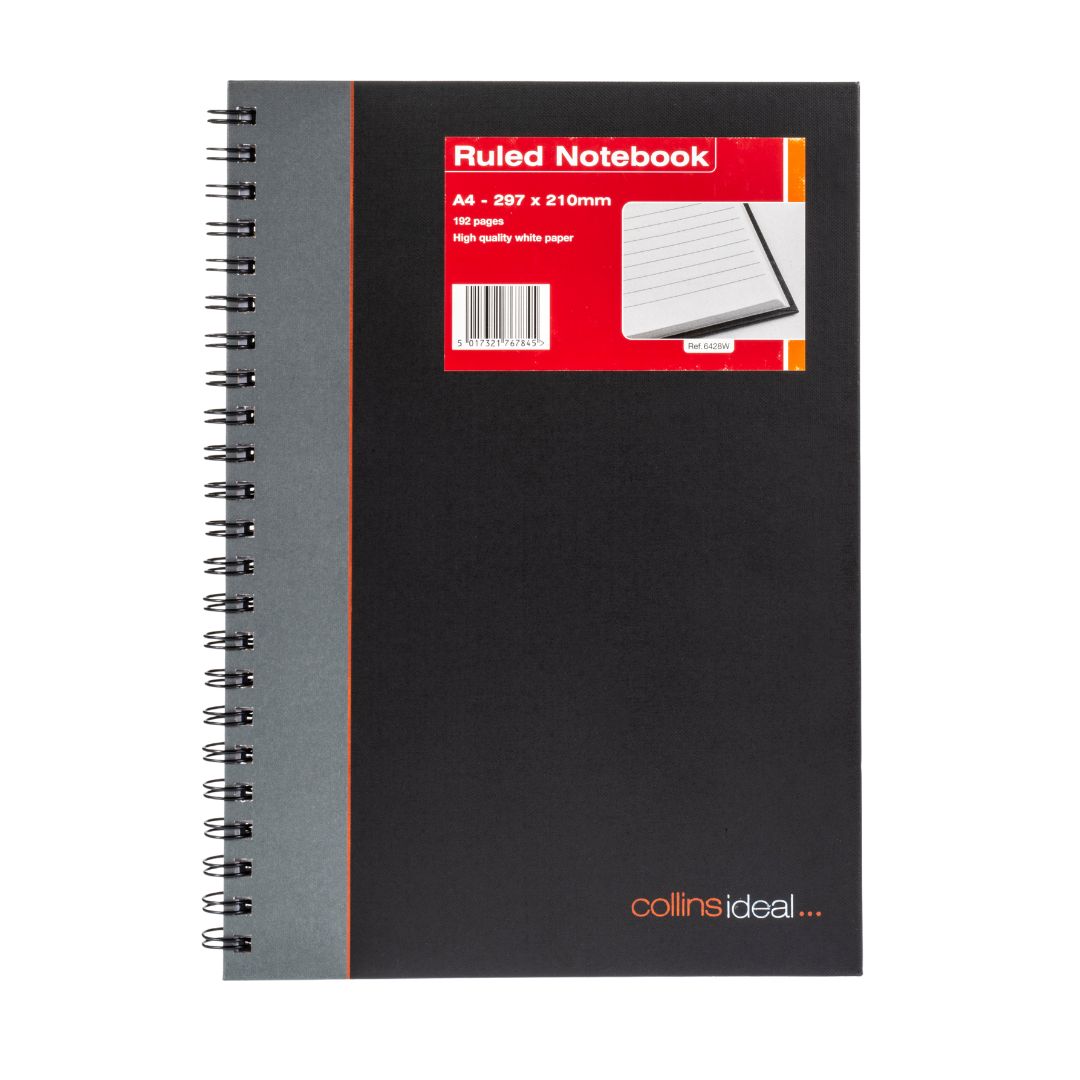 Ideal - A4 Cashbook Wiro Feint - 192 Pages  - Black (6428W)