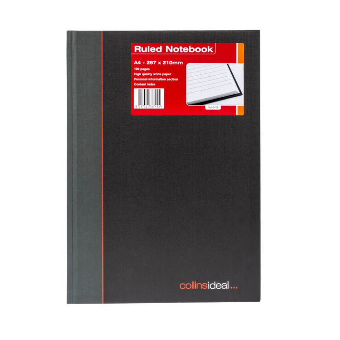 Ideal - A4 Cashbook Casebound Feint - 192 Pages  - Black (6428)