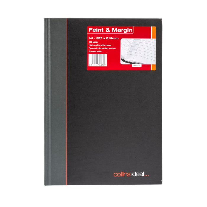 Ideal - A4 Cashbook Casebound Feint & Margin - 192 Pages  - Black (6429)