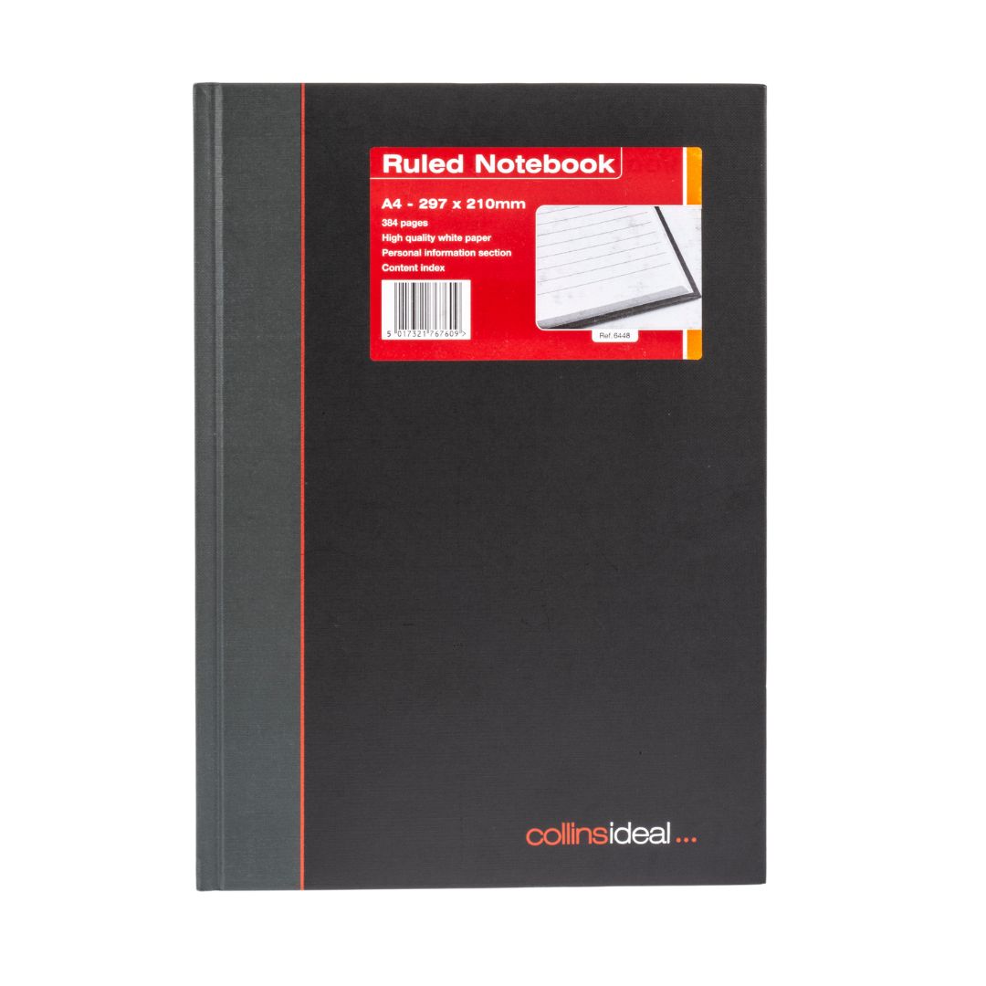 Ideal - A4 Cashbook Casebound Feint - 384 Pages  - Black (6448)