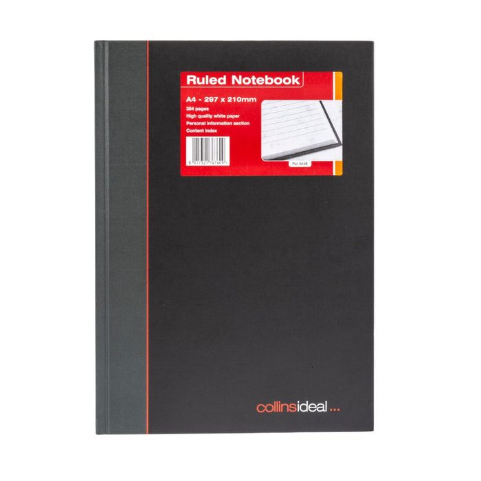 Ideal - A4 Cashbook Casebound Feint - 384 Pages  - Black (6448)