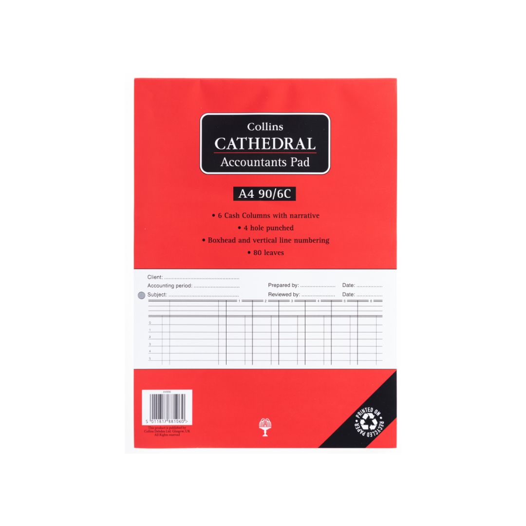 Cathedral - A4 Analysis Pad 6 Cash Columns  - Red (A4/90/6C)