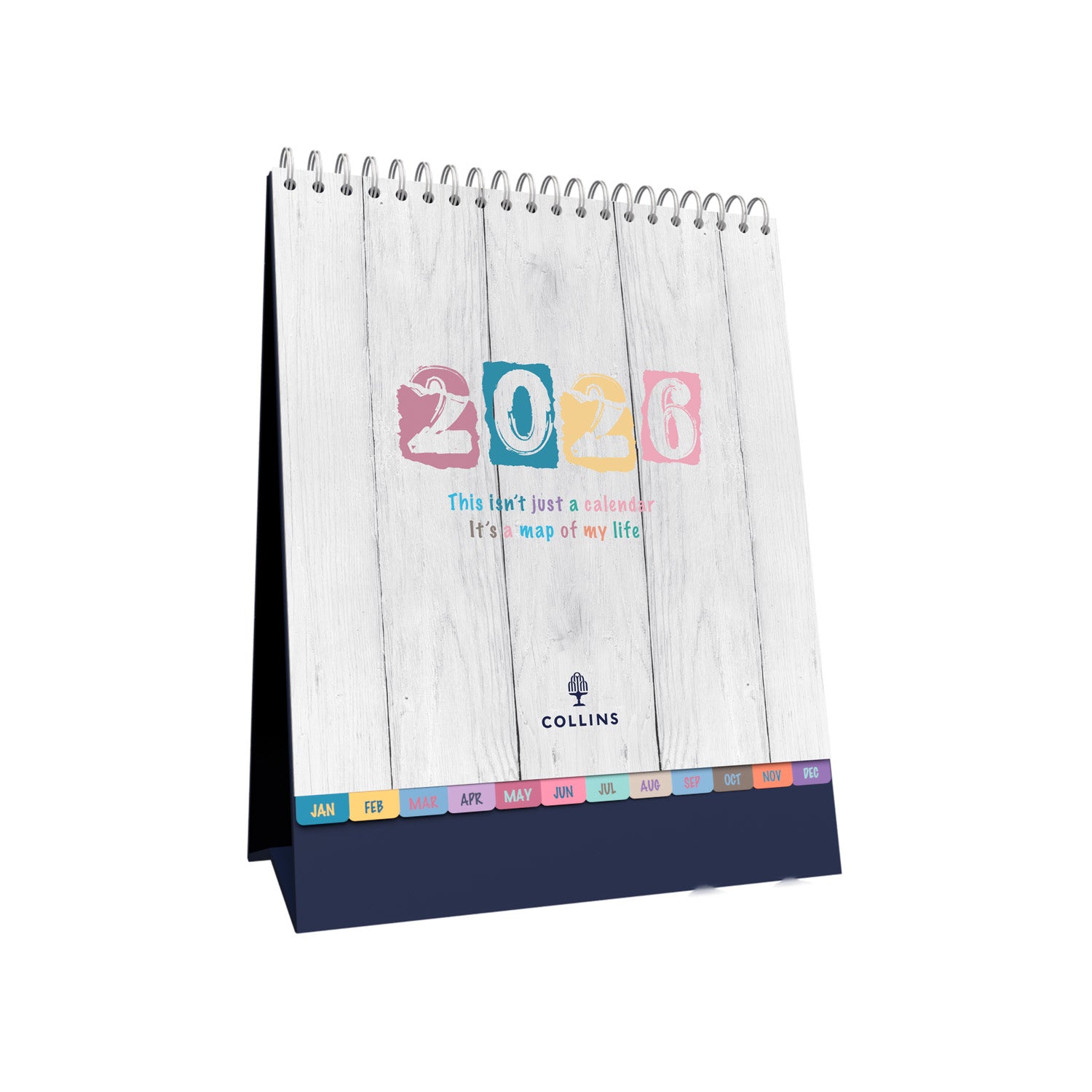 Calendario De Mesa 2026 Busy B - Diseño Navy Spray, Con Soporte Integrado Y Bolsillos Mensuales