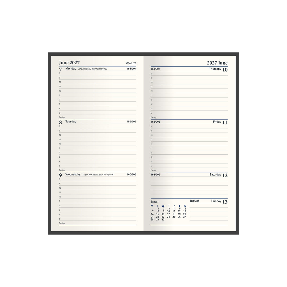 2027 Calendar Year Planner - 12 Month Slim 152x80mm Week-to-View Diary in Black - Collins Debden Classic Range (CAPV.99-27)