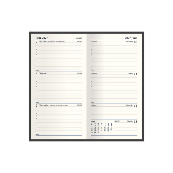 2027 Calendar Year Planner - 12 Month Slim 152x80mm Week-to-View Diary in Black - Collins Debden Classic Range (CAPV.99-27)