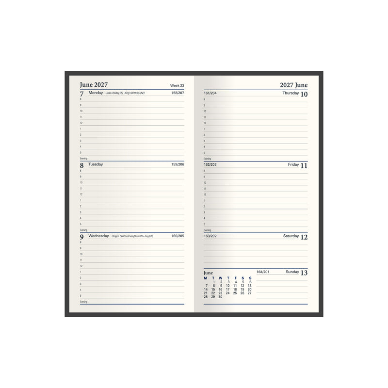 2027 Calendar Year Planner - 12 Month Slim 152x80mm Week-to-View Diary in Black - Collins Debden Classic Range (CAPV.99-27)