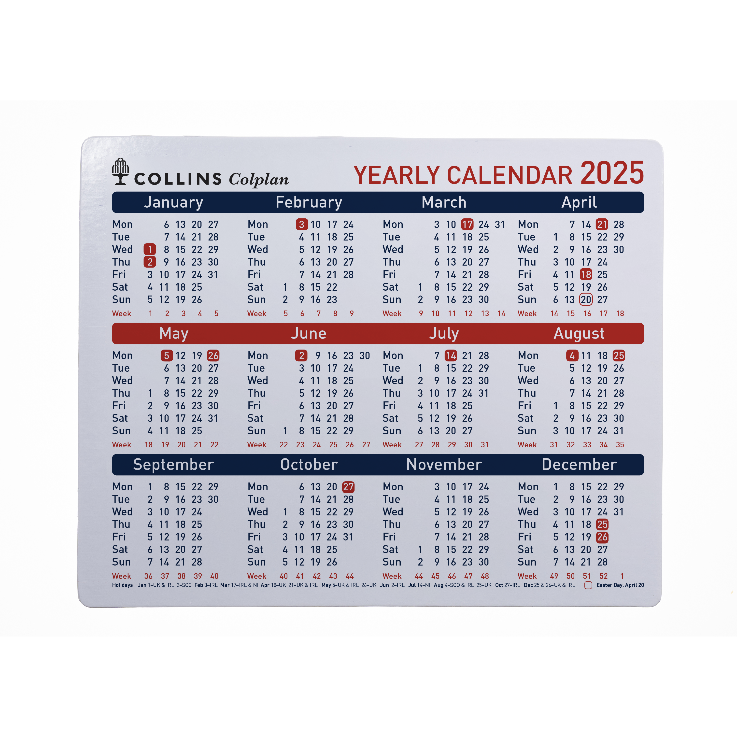 Colplan A4 Monthly Diary 2025 CalendarYearPlanner Collins