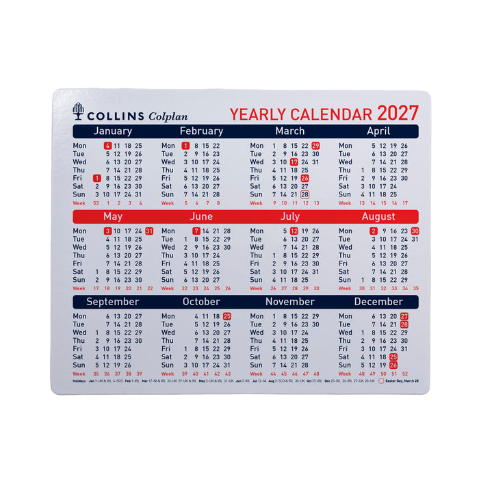 2027 Calendar - 12 Month 210x260mm Yearly Calendar - Collins Debden Colplan Range (CDS1-27)