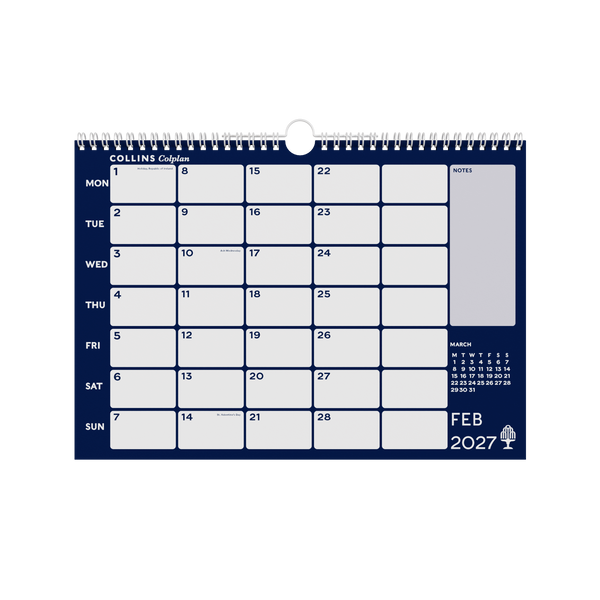 2027 Calendar - 12 Month A4 Memo Calendar - Collins Debden Colplan Range (CMCA4-27)