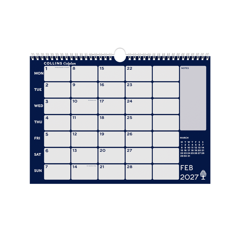 2027 Calendar - 12 Month A4 Memo Calendar - Collins Debden Colplan Range (CMCA4-27)