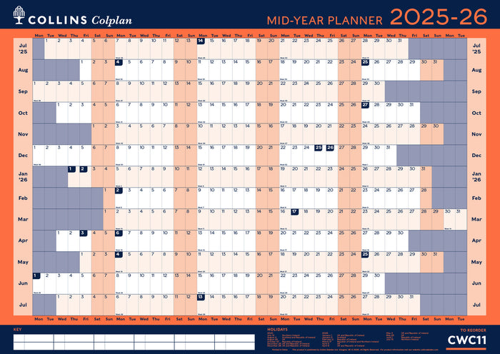 Colplan - A1 Mid/Academic Year Wall Calendar Planner 2025-2026