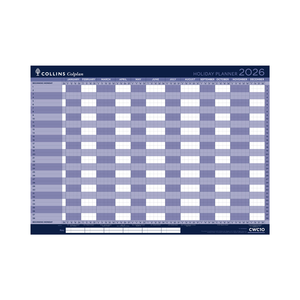 Colplan - A1 - Yearly Holiday Wall Planner - 2026 Calendar