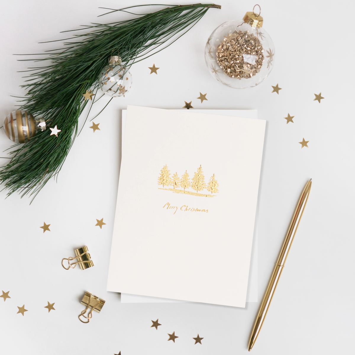Collins Christmas Cards - Golden Tree Design - 10 Pack Festive Greeting Cards