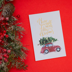 Collins Christmas Cards - Watercolour Car and Tree Design - 10 Pack Festive Greeting Card