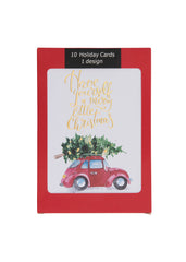 Collins Christmas Cards - Watercolour Car and Tree Design - 10 Pack Festive Greeting Card