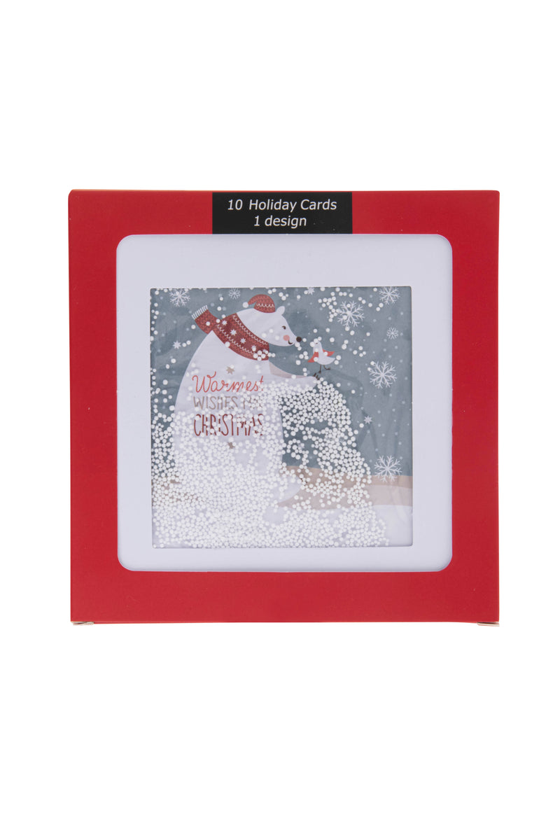 Collins Christmas Cards - 3D Snow Effect with Festive Polar Bear and Bird - 10 Pack Festive Greeting Cards