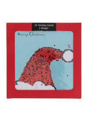 Collins Christmas Cards - Glitter Santa Hat Design - 10 Pack Festive Greeting Cards