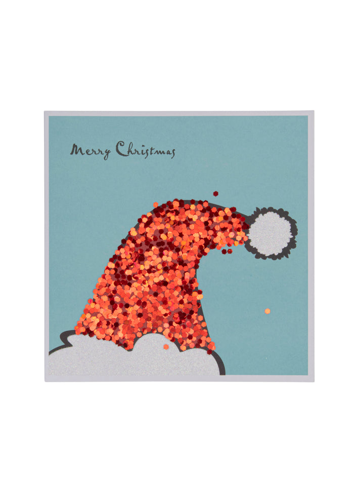 Collins Christmas Cards - Glitter Santa Hat Design - 10 Pack Festive Greeting Cards