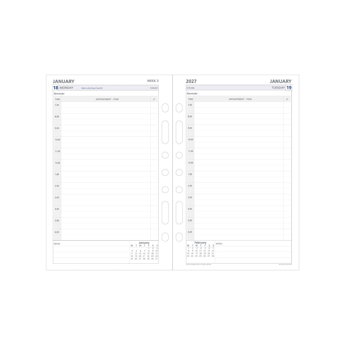 2027 Desk Organiser Refill - 12 Month Day-to-Page Refill - Collins Debden (DK1100) (DK1100-27)