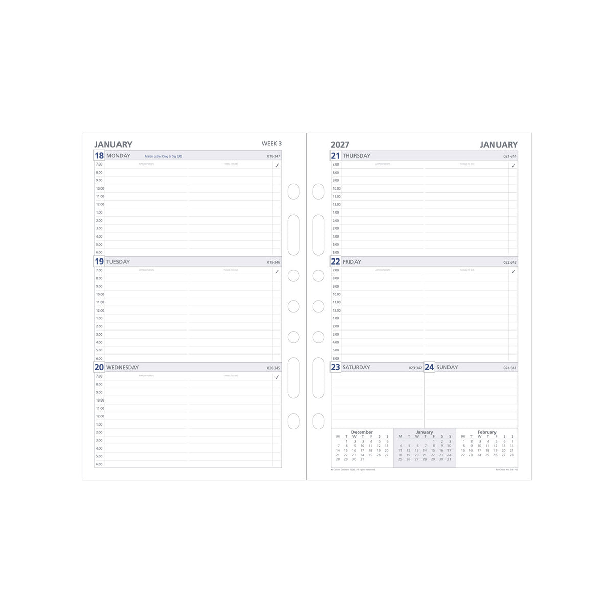 2027 Desk Organiser Refill - 12 Month Week-to-View Refill - Collins Debden (DK1700) (DK1700-27)