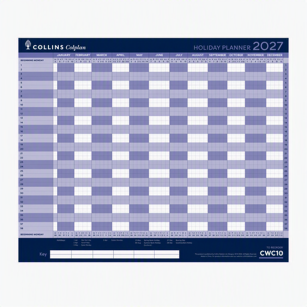 2027 Calendar Year Planner - 12 Month 594x840mm Wall Planner - Collins Debden Colplan Range (CWC10-27)