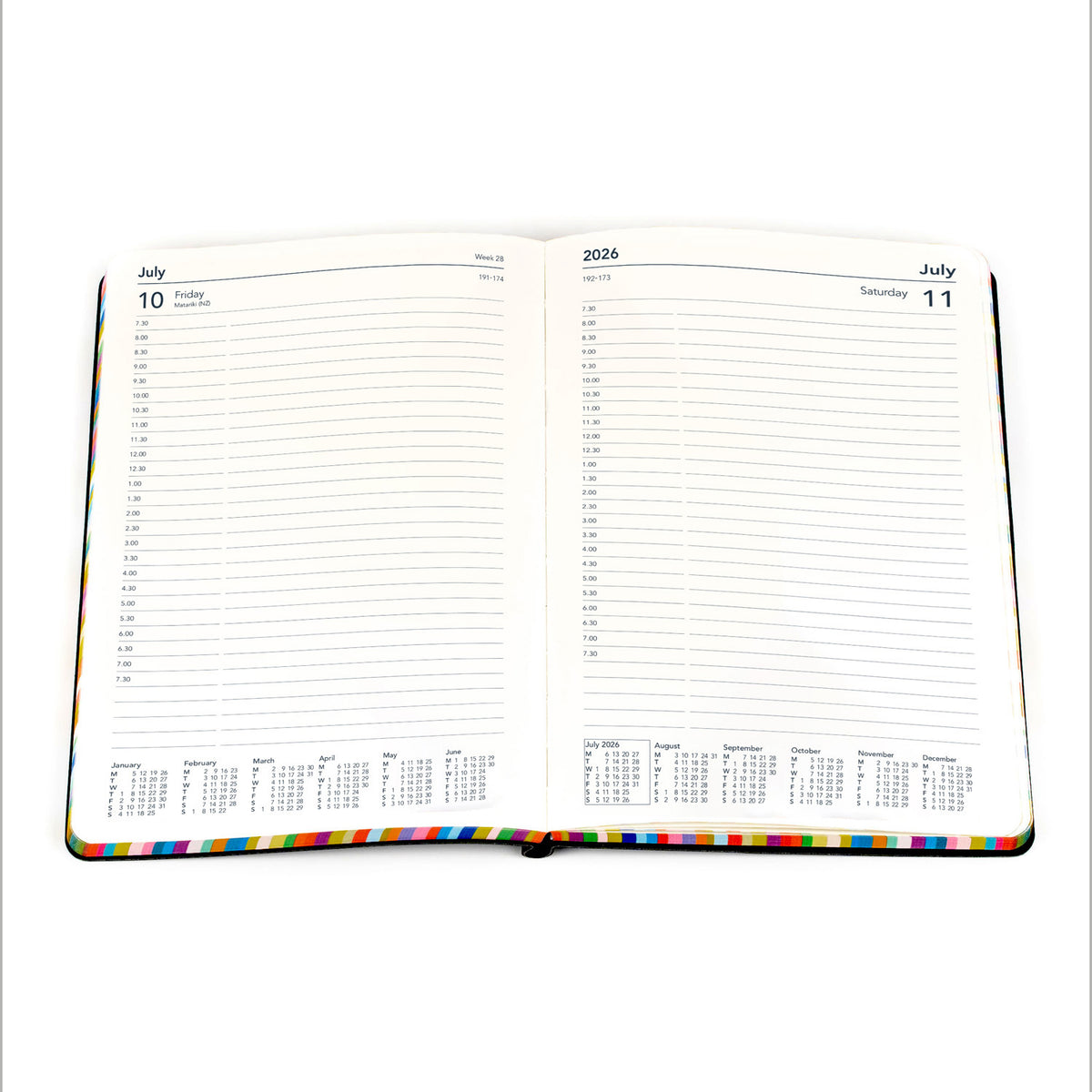 Edge Rainbow - A5 Day-To-Page Diary with Appointments- 2026 Calendar Year Planner