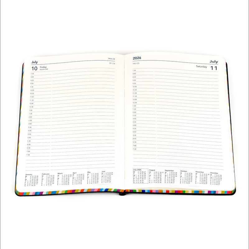 Edge Rainbow - A5 Day-To-Page Diary with Appointments- 2026 Calendar Year Planner