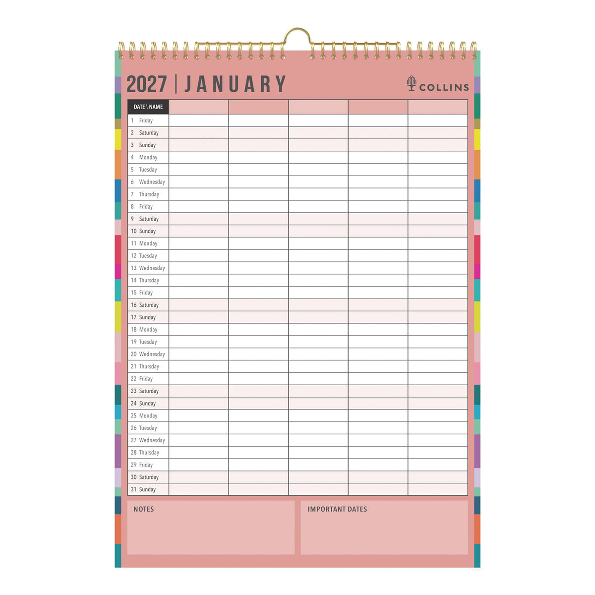 2027 Calendar - 12 Month A3 Month-to-View Calendar - Collins Debden Edge Range (EDFC135-27)